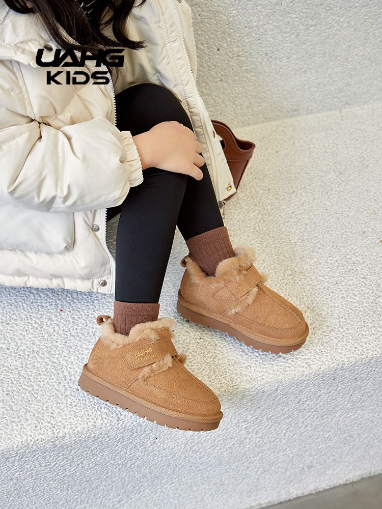 Scarpe per bambini stivali da neve bassi nuovi invernali in pelle scamosciata per ragazzi scarpe di cotone più velluto e ragazze ispessite lana di agnello neve cotone_voghion.com