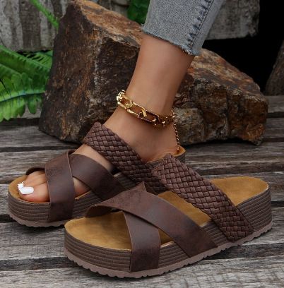 Sandali da spiaggia intrecciati con fondo spesso e piatto, nuovi alla moda da donna_voghion.com