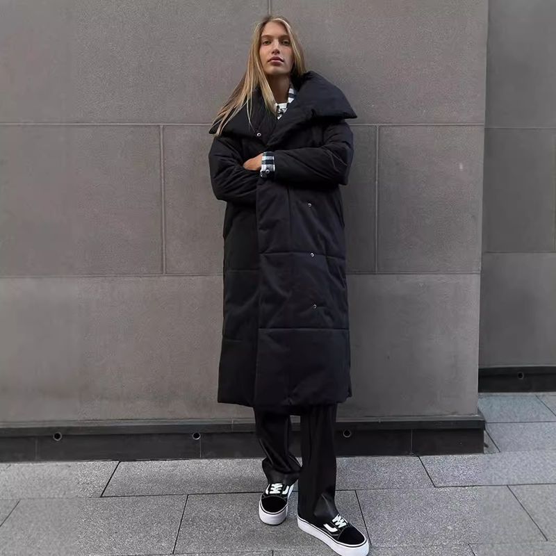 Giacca in cotone con colletto alto e fermaglio, stile nuovo, casual e caldo, lunga e invernale_voghion.com