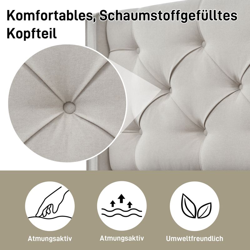 Cadre de lit double coffre hydraulique 140 x 200 cm avec sommier à lattes métalliques, lit moderne rembourré en tissu coton gris clair_voghion.com