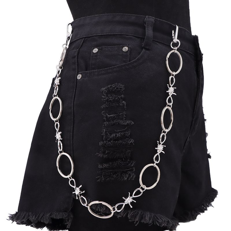 Catena per pantaloni patchwork con spine e circolari monostrato alla moda, versatile accessorio punk in denim_voghion.com