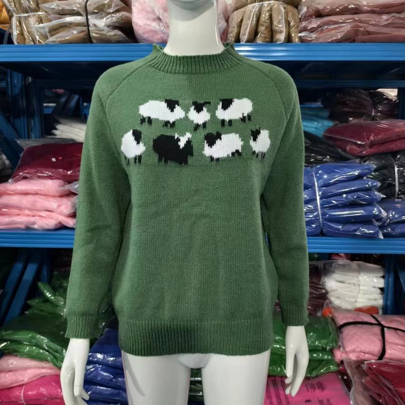 Damenbekleidung, modischer Strickpullover mit Rundhalsausschnitt, Farbblock, lockere Passform, lässige Oberteile_voghion.com