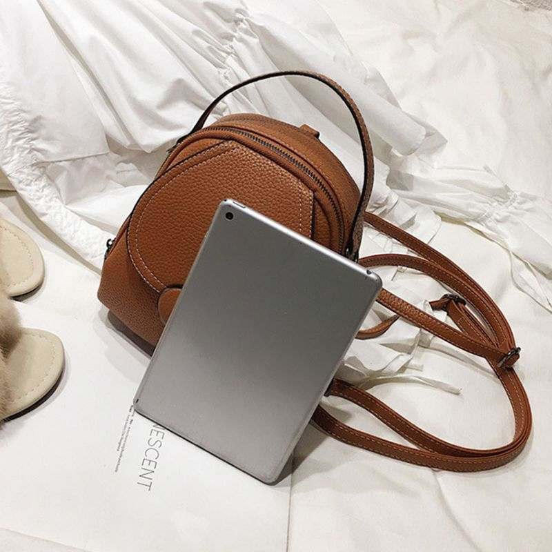 Lihao Women Solid Color Zipper Mini Backpack Soft Faux Leather Handbag Satchel Bag-Black_voghion.com
