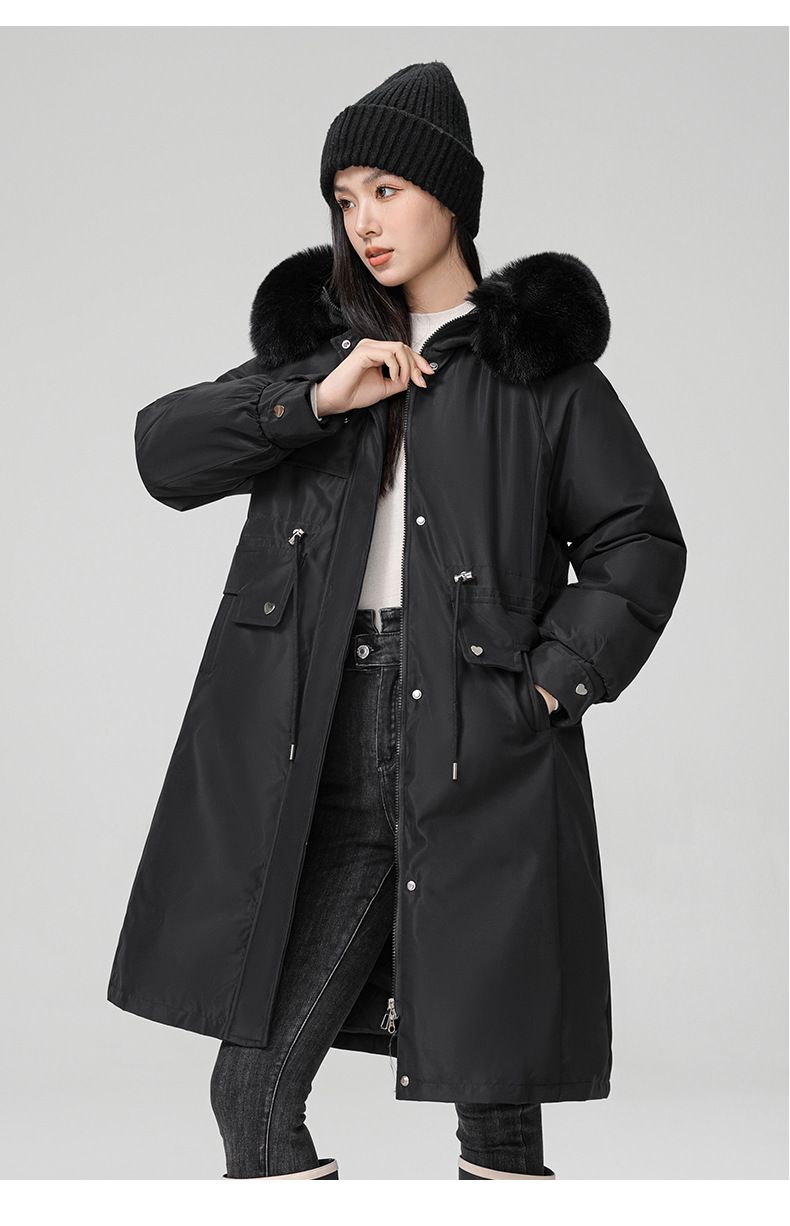 Dammekleederversioun vum Parka fir Dammen, déck Taille laang, knielaang Kottengjacke Wanter waarm locker Mantel_voghion.com