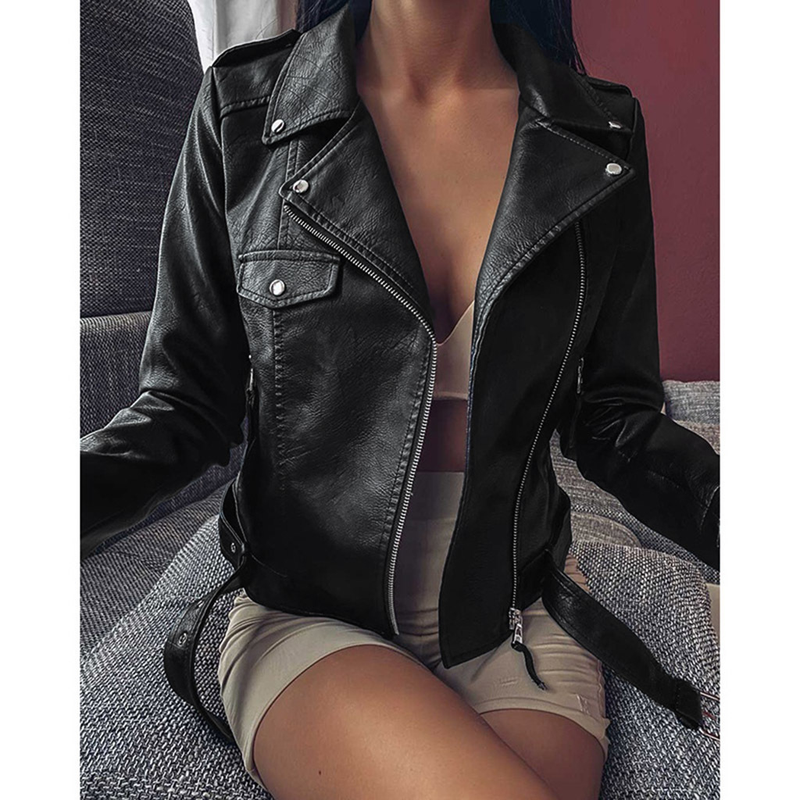 Veste courte en cuir PU pour femme, grande taille, coupe slim, nouvelle collection printemps-automne 2022_voghion.com