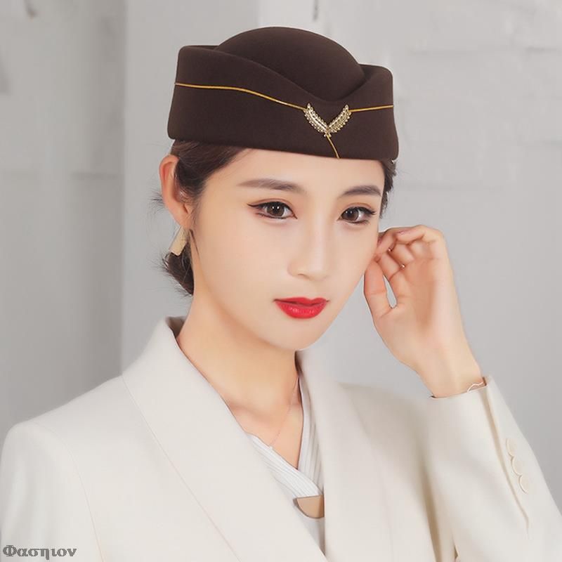 Hot Sale Elegant Stewardess Uniform Hats Wool Felt Berets Hat Cosplay Costume Role Play Prop for Women Fedoras Airline Formal Cap_voghion.com