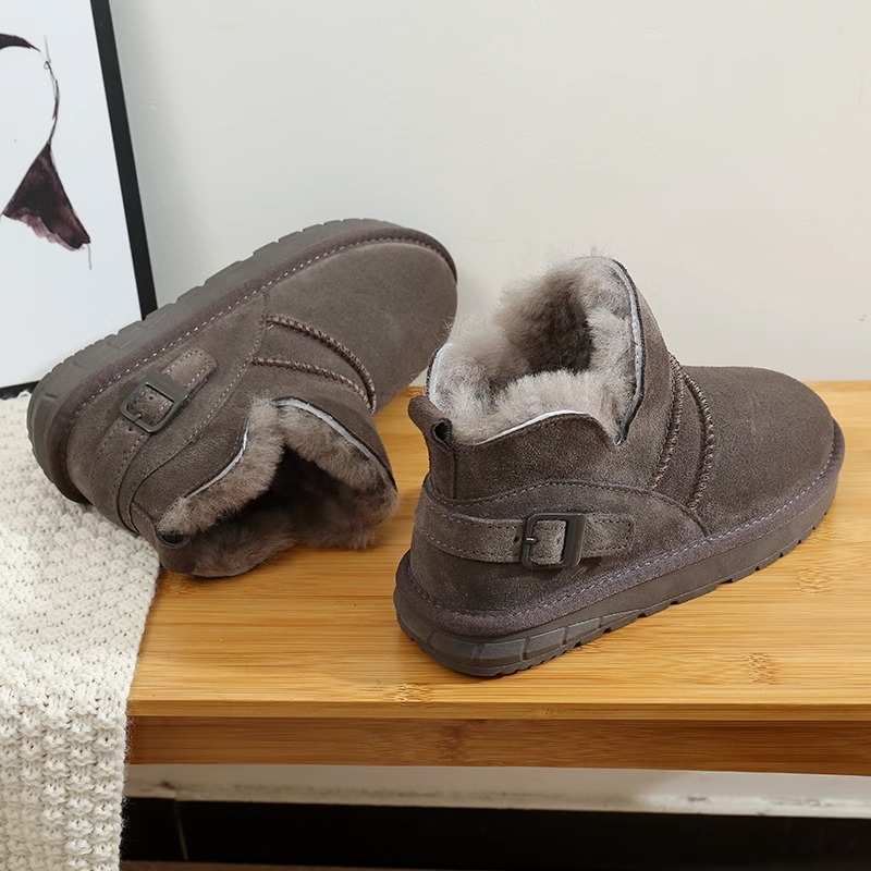 Wasserdichte Schneestiefel Damen kurze Stiefel neue 2023 Winter echtes Leder flache Unterseite kurze Röhre plus samtverdickte Wolle-Baumwoll-Schuhe trendy_voghion.com