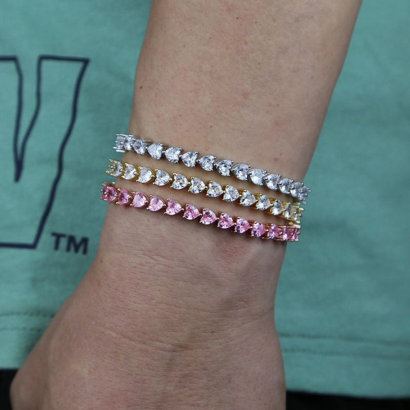 Women's & Men's Tennis Chain Bracelet With 5mm Heart-Shaped Zirconia, Elegant & Stylish For Couples, Available In Silver/Gold/Rose Gold, Sizes 17-21cm_voghion.com
