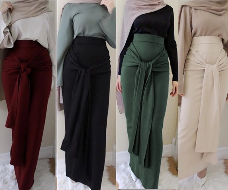 Women's lace-up solid color wrap hip skirt_voghion.com