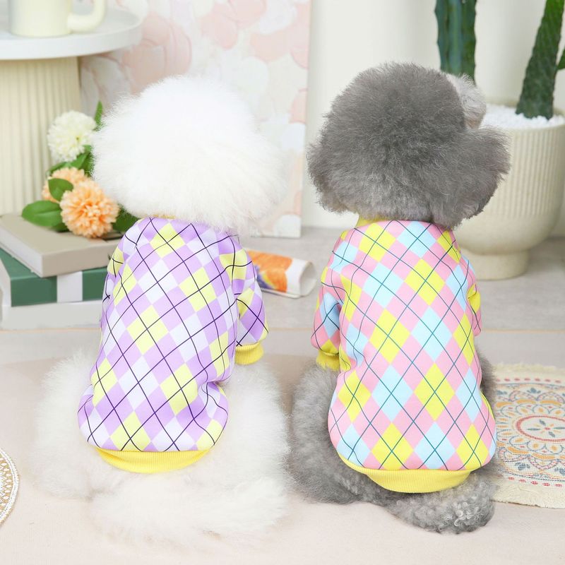 Guangying Bluza dla zwierząt Okrągły dekolt Klasyczna krata Ciepły sweter Uroczy element ubioru Streetwear Sweter z nadrukiem Pies Dwunożne ubrania Kostium dla szczenięcia_voghion.com