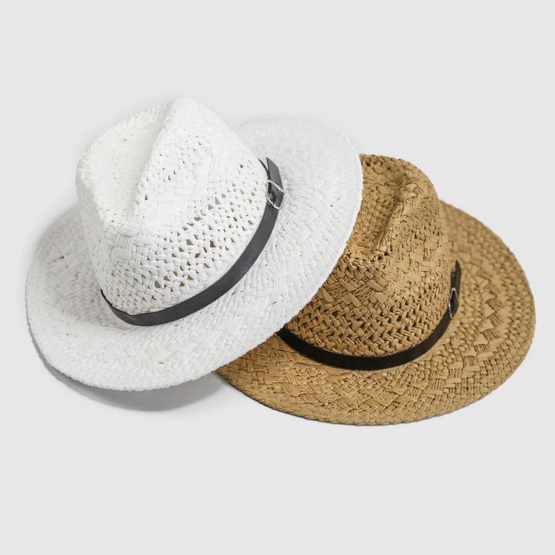 2024 New Korean Straw Knitted Big Edge Cowboy Couple Universal Belt Straw Hat Summer Sunshade Beach Hat_voghion.com