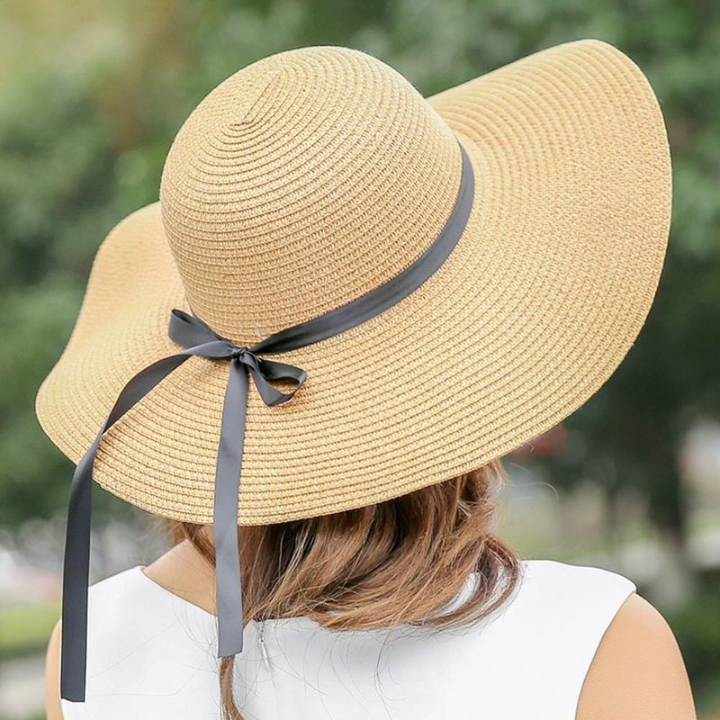 Cappello da cowboy da spiaggia estivo con tesa larga, piatto, da donna, alla moda, in paglia, con protezione solare, arrotolabile, ripiegabile, stile Panama_voghion.com