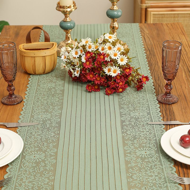 Camino de mesa floral verde - Estilo rústico de granja con borlas para mesas de comedor y de centro (150 x 40 cm, algodón lavable, para uso interior y exterior)_voghion.com