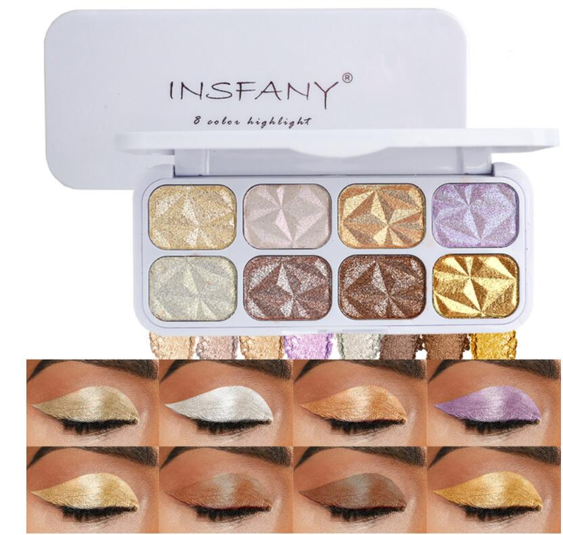 Neue INSFANY8 Farbdiamant-Highlight-Lidschatten-Tablett Perle dreidimensionale konturierende Make-up-Verbesserung_voghion.com