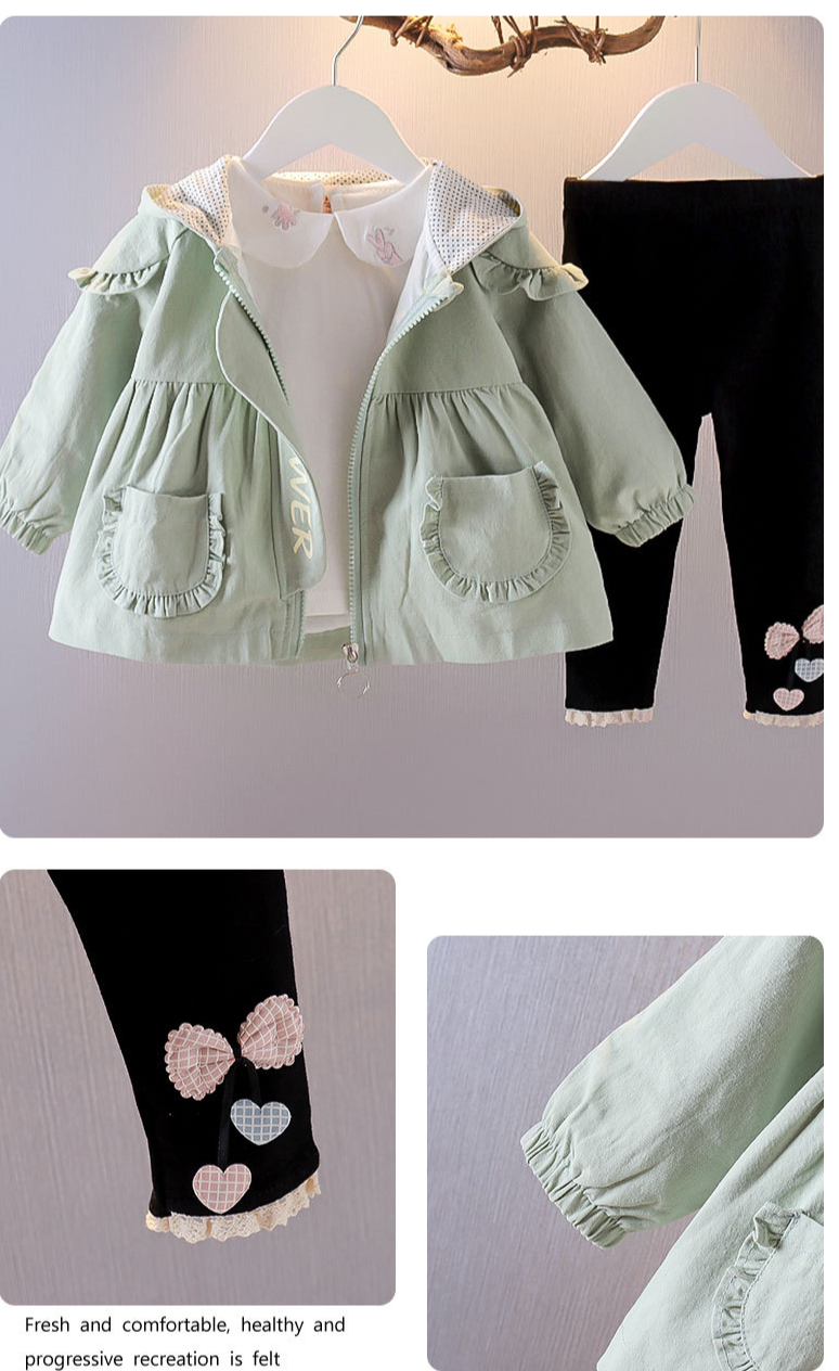 dětské oblečení Dětská třídílná souprava 1-3 roky stará holčička 3dílná dětská souprava s kapucí móda_voghion.com