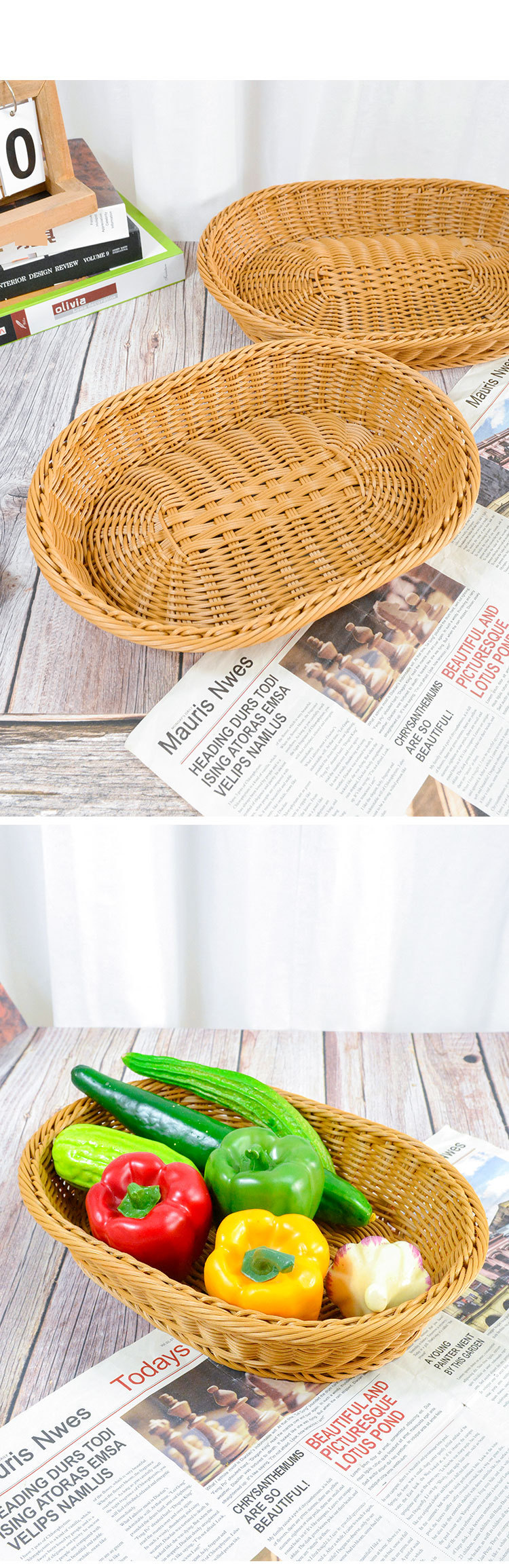 Oval Rattan Bread Basket Environmentally Friendly Rattan Weaving Display Basket Fruit Basket Storage Basket_voghion.com