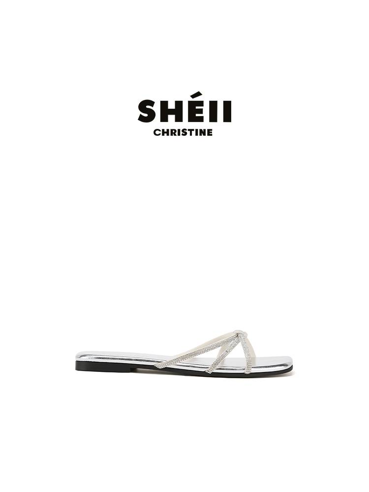 【Lan Cabinet】Moonlight Wonderland ~ Infradito piatte con cinturino sottile e strass, nuove di zecca, per l'estate da donna all'aperto_voghion.com