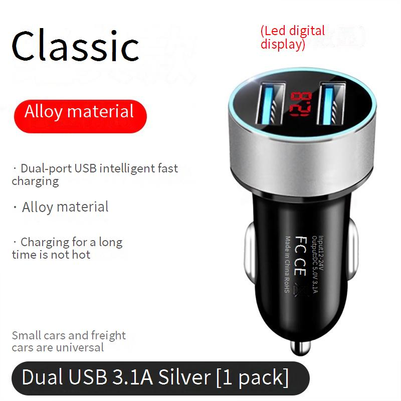 Autoladers Auto snellader Sigarettenaansteker 3.1A Digitaal display Autolader Slimme flitslader Dubbele poort USB Blauw licht_voghion.com