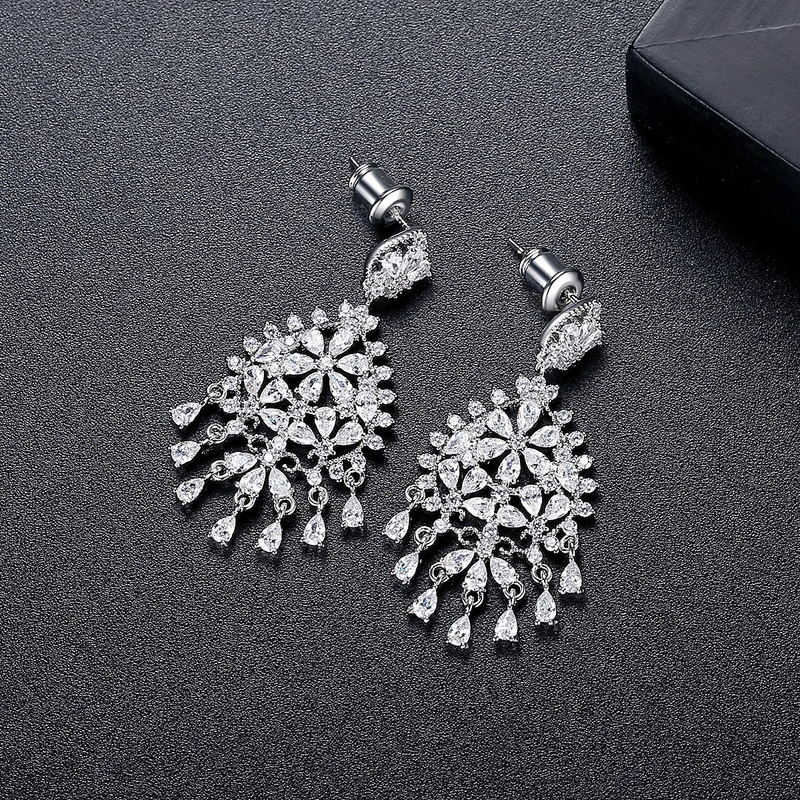 Women's Jewelry Elegant Long Drop Earrings With Zircon Stones For Evening Parties, Geometric Design, Dangle Earrings For Women_voghion.com