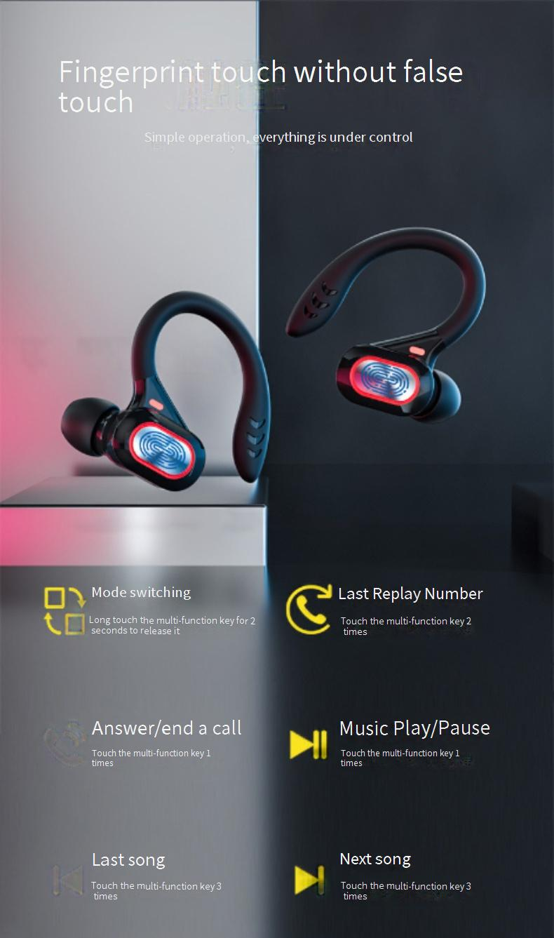 S730 Wireless Bluetooth Earbuds With Ear Hook, NFC, Voice Control, 10m Range, 8H Playtime – Black/Red/Silver_voghion.com