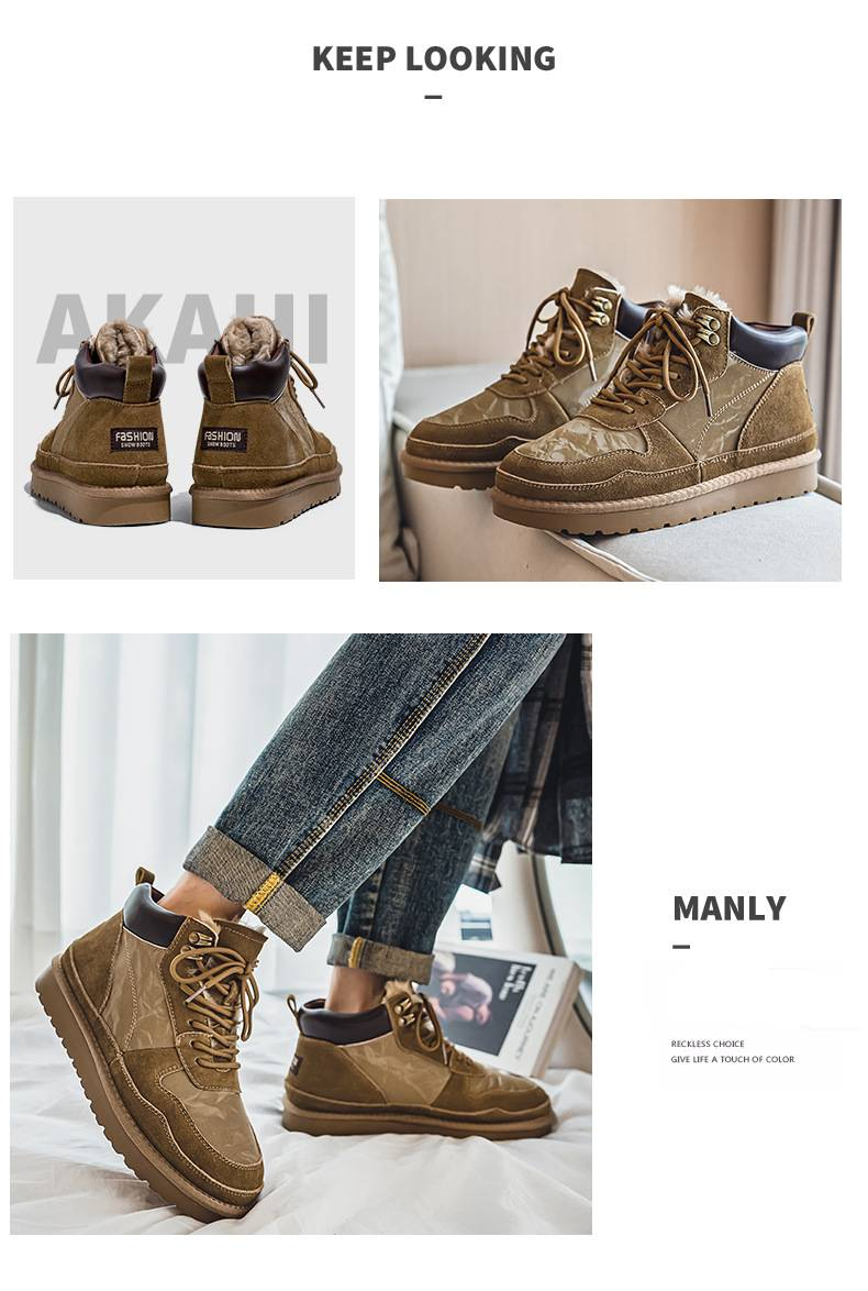 Chaussures pour hommes, bottes de neige à motifs, design automne et hiver, mi-tube, épaisses et chaudes, bottes Martin, bottes de travail britanniques rétro, bottes pour hommes_voghion.com