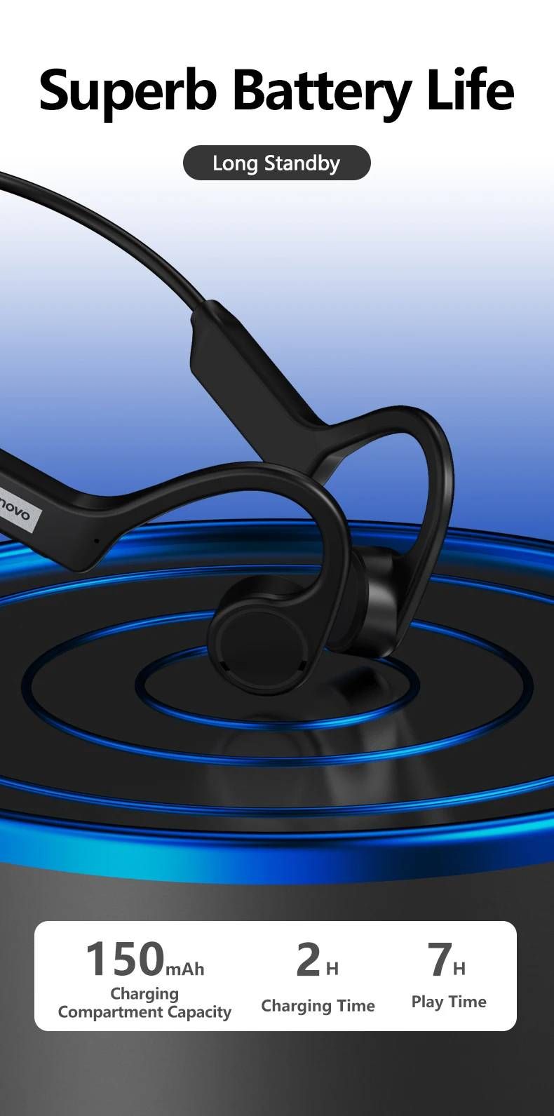 Auriculares Bluetooth originales Lenovo X4 de conducción ósea, deportivos, impermeables, inalámbricos, con micrófono y gancho para la oreja, TWS, graves, estéreo HiFi._voghion.com
