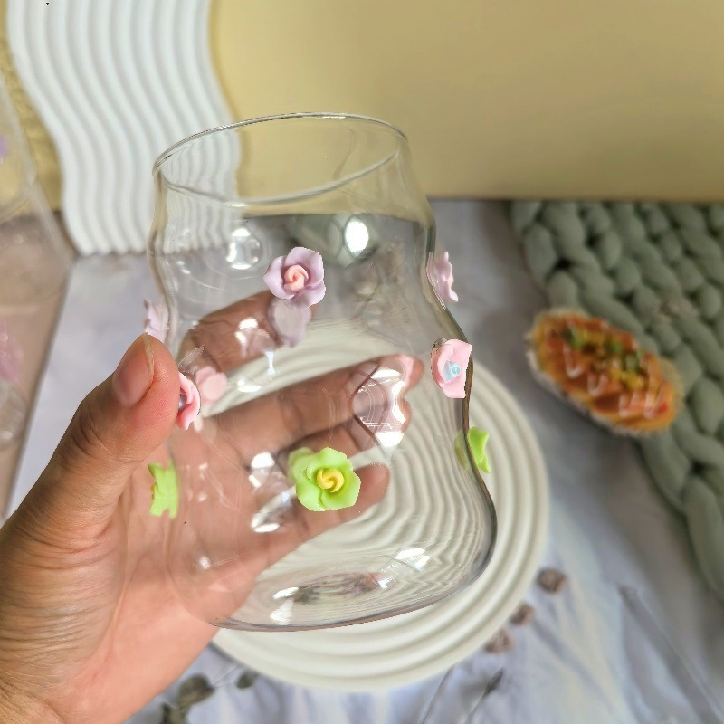 Kreativer Rosenglasbecher, hochwertiger Nischen-Saft-Milchteebecher, exquisiter Becher, Wasserbecher mit großem Fassungsvermögen und Strohhalm_voghion.com