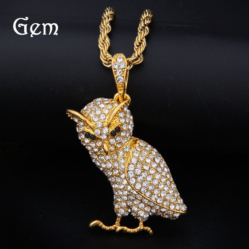 Collana con ciondolo a forma di gufo da donna con dettagli in diamanti, collana con ciondolo in lega in stile hip-hop per coppie, opzioni in oro e argento_voghion.com