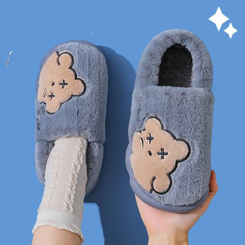 Ciabatte invernali unisex – Scarpe da interno con fodera in peluche e suola antiscivolo (disegno a forma di orso, apertura posteriore/chiusa, taglie dalla 24 alla 45)_voghion.com