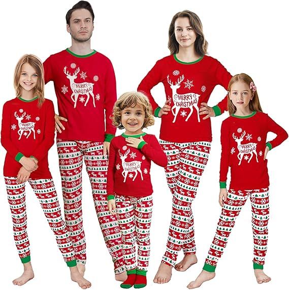 Christmas Family Matching Pajama Set – Cozy Cotton Long-Sleeve Sleepwear With Reindeer Print (Dad/Mom/Kids, S-3XL, Multiple Sizes)_voghion.com