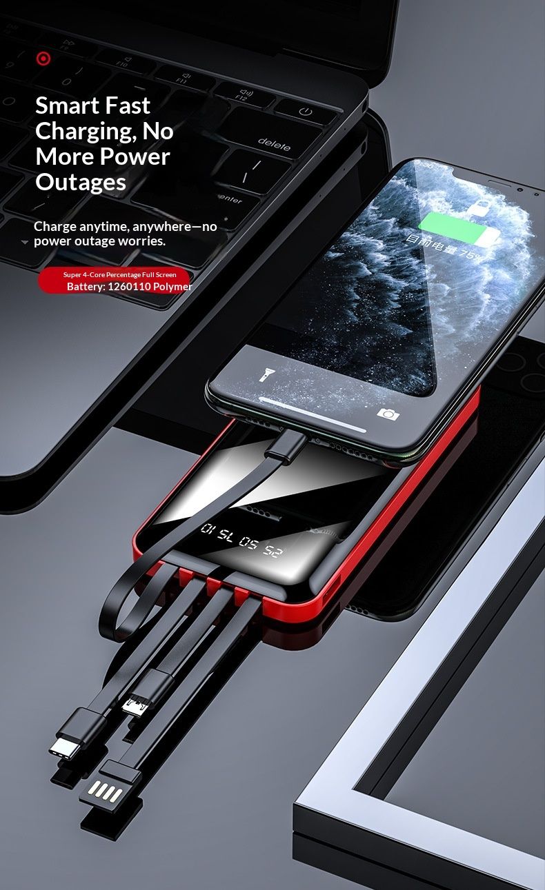 NeoGear NeoGear NeoGear Universal Phone Cable 10000mAh With Printed, Built-in Four-Cable Full-Screen Mobile Power Bank_voghion.com