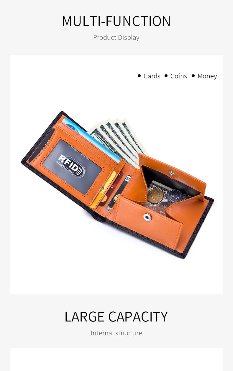 Men's Wallet Card Cases Genuine Leather Popular Men's Wallet New Style Carbon Fiber Wallet Rfid Ultra Thin Multifunctional Wallet_voghion.com