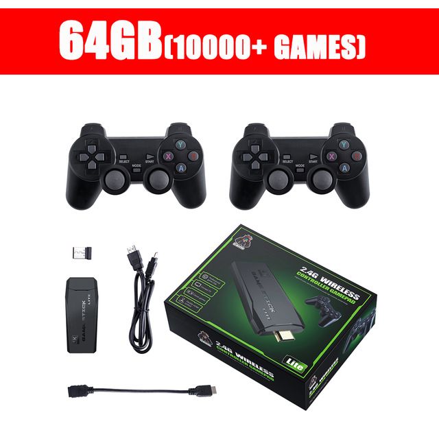 Consoles de jeux vidéo 4K HD 2.4G sans fil 10000 jeux 64 Go rétro Mini manettes de jeu classiques TV famille contrôleur pour PS1/GBA/MD_voghion.com