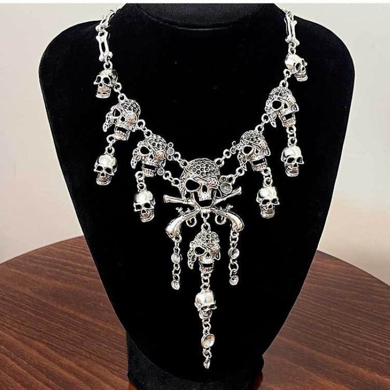 Halloween Exaggerated Skull Personalized Ghost Head Tassel Necklace Pendant_voghion.com