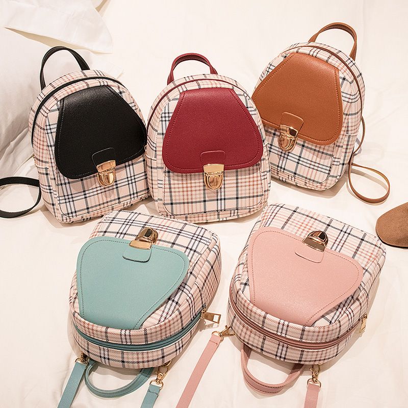 Women's Backpack 2024 New Plaid Color Matching Lock Cylinder Shoulder Bag For Women_voghion.com