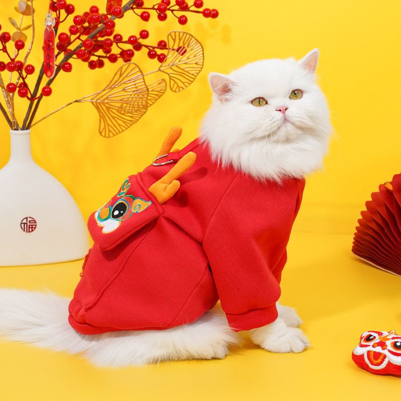 Pet New Year Autumn Winter Out Cat Traction Large Medium Small Dog Teddy Dog Cat Clothing Dog Clothes_voghion.com