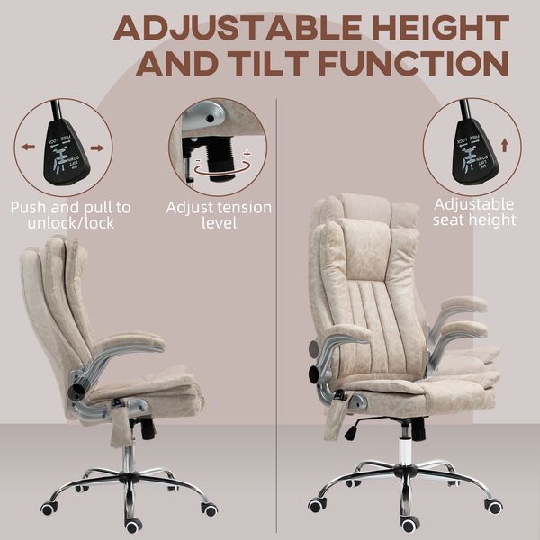 HOMCOM High Back Vibration Massage Office Chair, Leathaire Heated Computer Chair With Flip-up Armrest, Swivel Wheels & Adjustable Height, Cream_voghion.com
