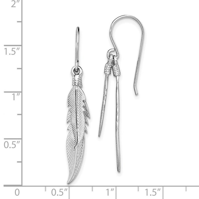 Sterling Silver Rhodium-plated Polished Feathers Dangle Earrings_voghion.com
