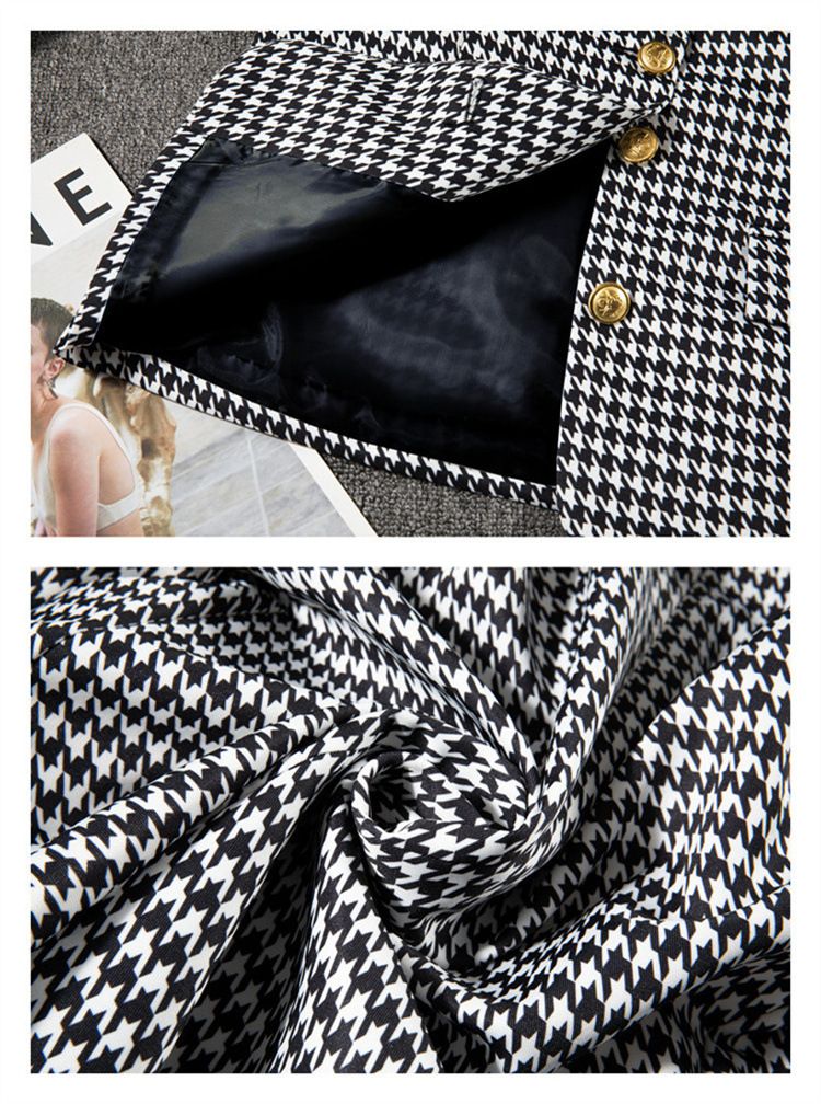 Terno feminino, jaqueta, moda profissional, tamanho pequeno, estilo pied-de-poule, casual, temperamento, para mulheres_voghion.com