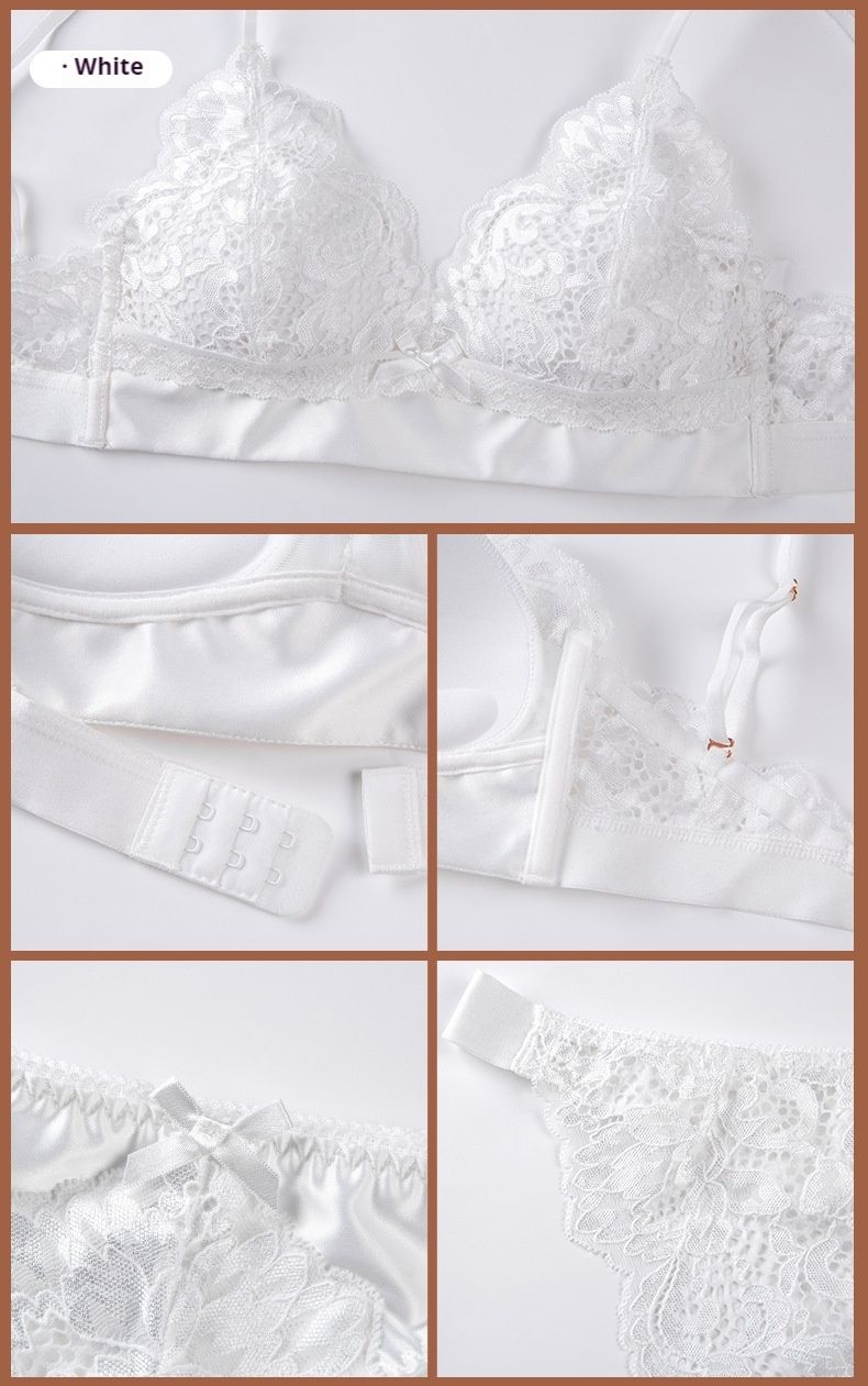 Französisches Damen-BH-Set mit sexy Spitze ohne Stahlring, dünne Baumwolle, Dreieck-Cup, schöner Rücken, große Brust, kleines BH-Set_voghion.com