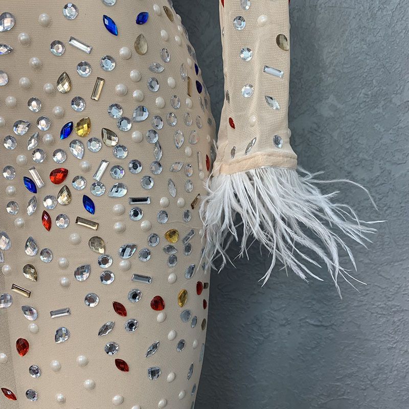 Abbigliamento da donna di alta qualità, abito sexy aderente elastico in rete con strass_voghion.com