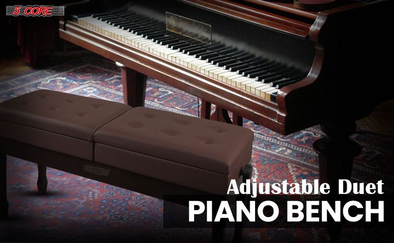 5 Core Duet Piano Bench W Storage For Two Wooden Adjustable Keyboard Stool - Adults & Kids - PNB DT BR_voghion.com
