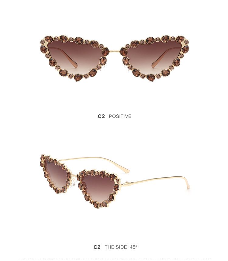 New Cat Eye Diamond Sunglasses Personalized All Metal Geometric Triangle Handmade Diamond Glasses Cross Border Ins Sunglasses_voghion.com