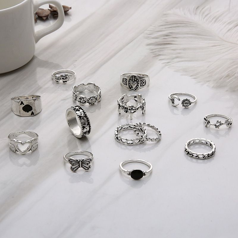 Playing Spades Card Wings Love Butterfly Moon Sun 14 Piece Set Joint Ring_voghion.com