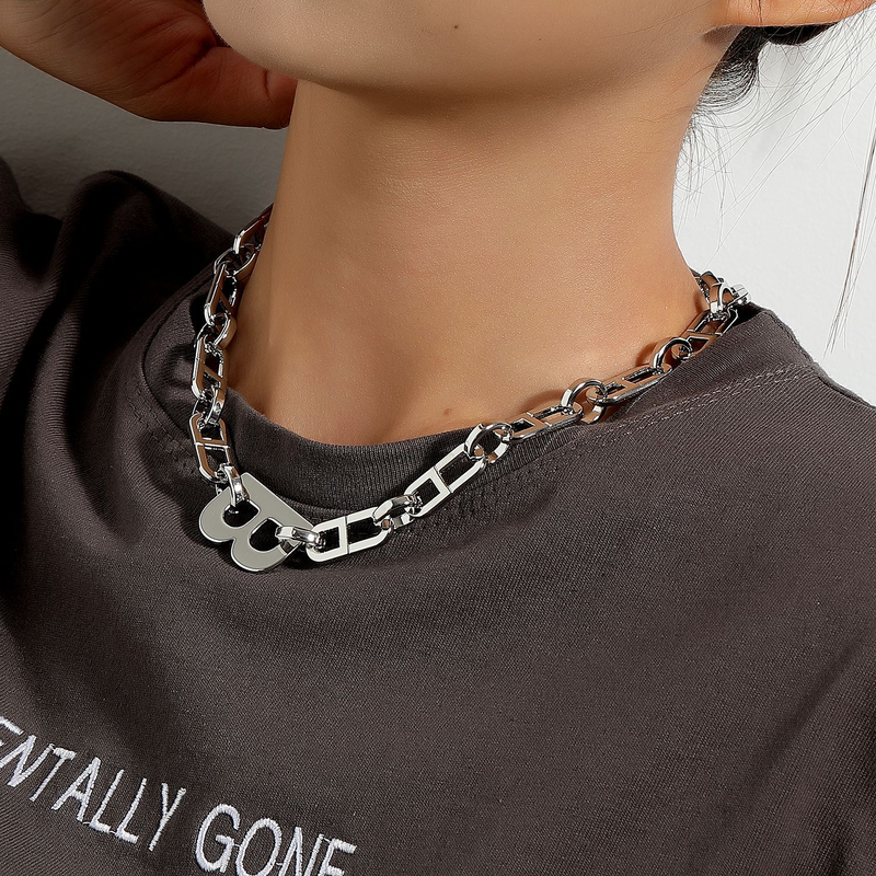 Designer's alloy hip-hop punk thick chain necklace Luxury design letter B Charm necklace Gold Gothic women's party jewelry_voghion.com