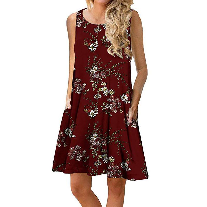 Rochie de vară nouă, fără mâneci, cu guler rotund, lejeră, pentru femei, vara 2023_voghion.com
