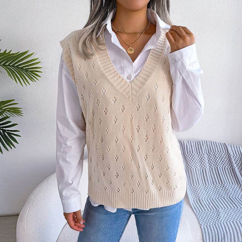 Maglione lavorato a maglia con scollo a V casual autunno e inverno 2023 Abbigliamento da donna_voghion.com