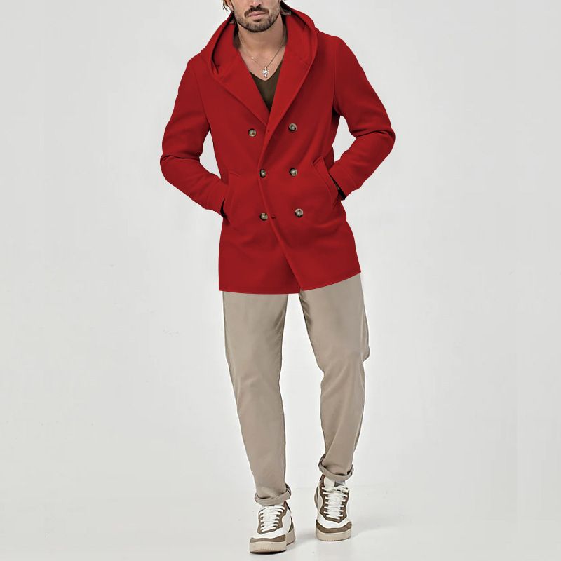 Men's Stylish Trench Coat With Double Breasted Design, Mid-Length Cotton Blend Jacket For Spring & Autumn, Slim Fit Casual Coat_voghion.com