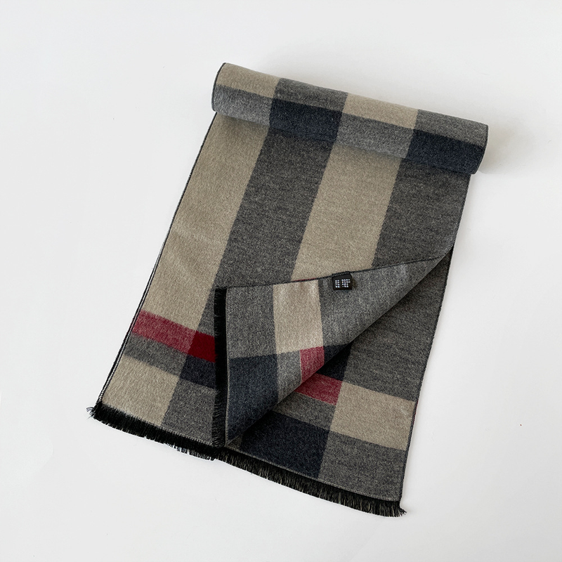 Sciarpa calda da uomo in lana spessa autunno inverno, semplice e alla moda scialle in cashmere in stile britannico_voghion.com