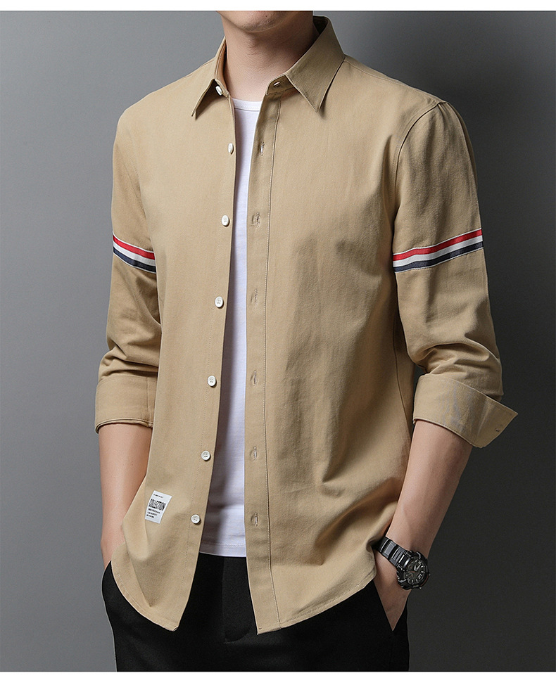 2024 Primavera e autunno nuova camicia di cotone da uomo primavera e autunno casual formale abbigliamento giacca larga in puro cotone tinta unita manica lunga fodera_voghion.com
